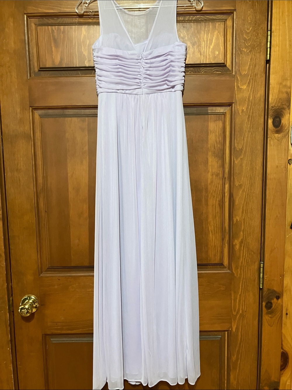 David's Bridal Lavender Chiffon Maxi Dress with Illusion Yoke - Picture 2 of 6